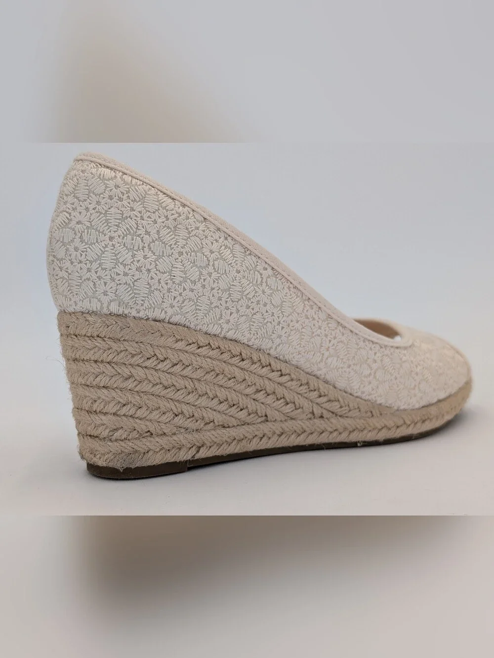 Bandolino Nuri Sz 6.5M Natural Linen Floral Espadrille Jute-Wrapped Wedge Sandal